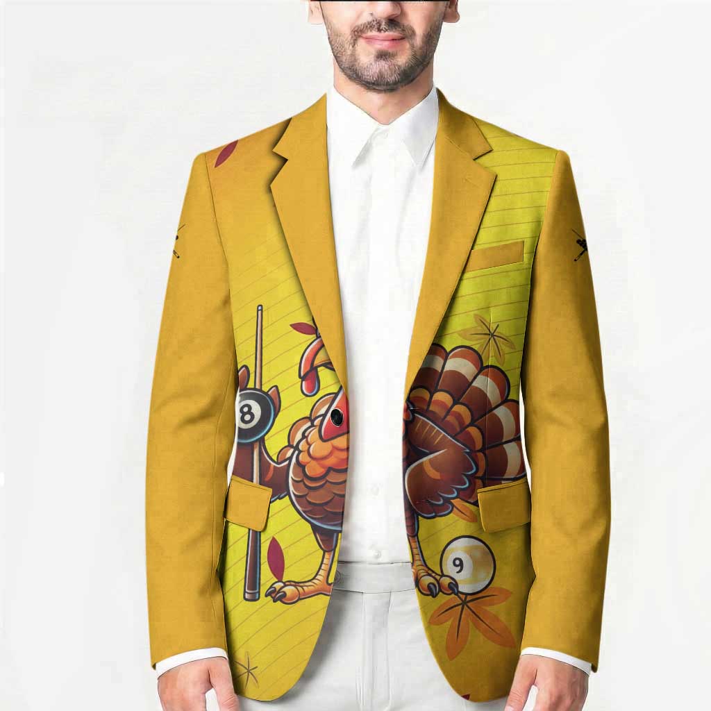 Personalized Funny Turkey Billiards Blazer with Pool Cue and Balls Thanksgiving Design - Wonder Print Shop
