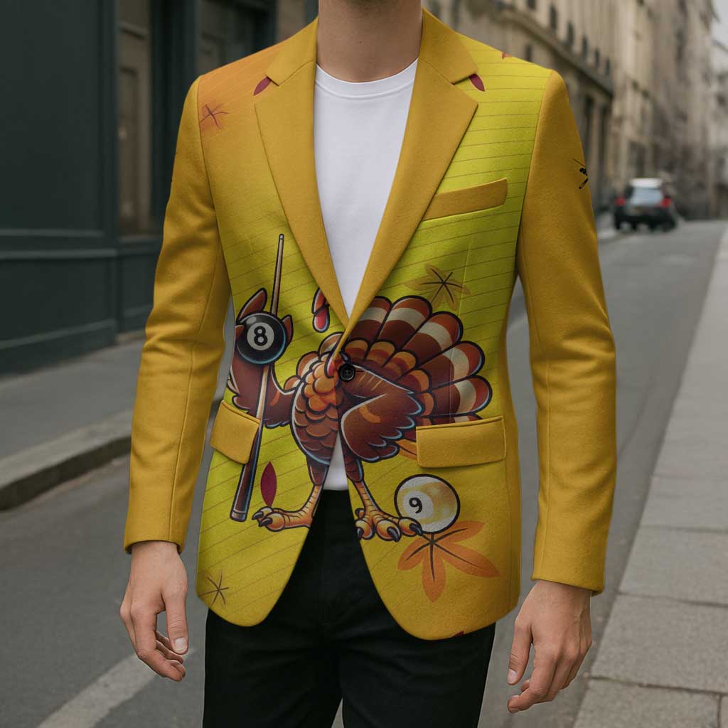 Personalized Funny Turkey Billiards Blazer with Pool Cue and Balls Thanksgiving Design - Wonder Print Shop