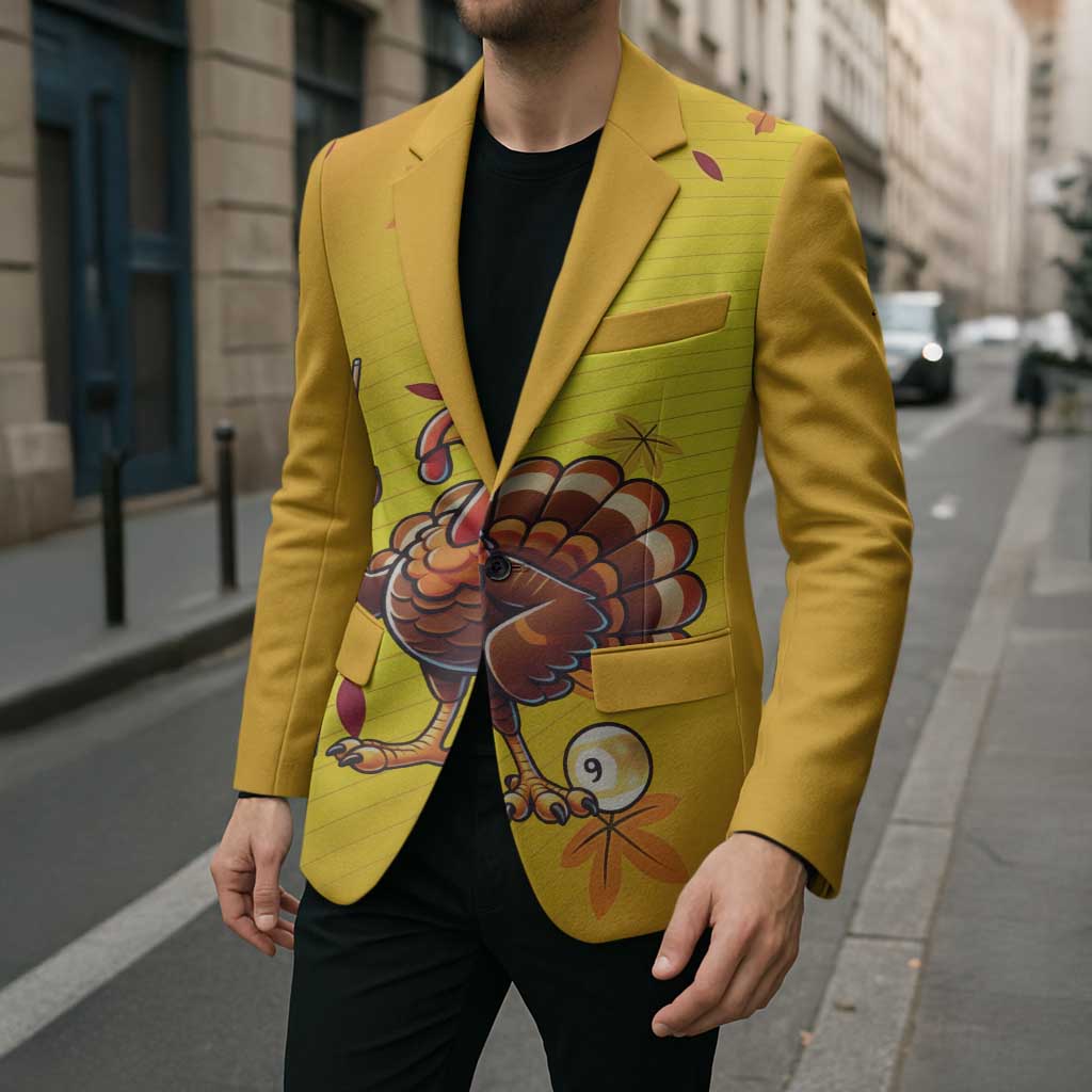 Personalized Funny Turkey Billiards Blazer with Pool Cue and Balls Thanksgiving Design - Wonder Print Shop