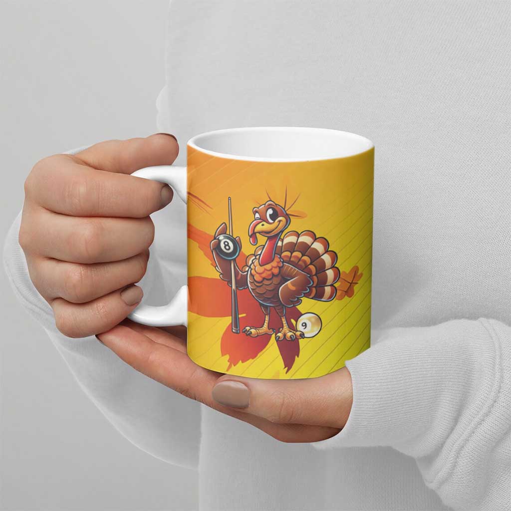 Personalized Funny Turkey Billiards Ceramic Mug with Pool Cue and Balls Thanksgiving Design - Wonder Print Shop