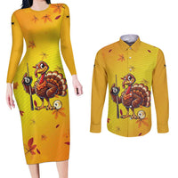 Personalized Funny Turkey Billiards Couples Matching Long Sleeve Bodycon Dress and Long Sleeve Button Shirt with Pool Cue and Balls Thanksgiving Design - Wonder Print Shop