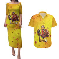 Personalized Funny Turkey Billiards Couples Matching Puletasi and Hawaiian Shirt with Pool Cue and Balls Thanksgiving Design - Wonder Print Shop