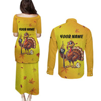 Personalized Funny Turkey Billiards Couples Matching Puletasi and Long Sleeve Button Shirt with Pool Cue and Balls Thanksgiving Design - Wonder Print Shop