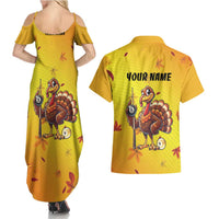 Personalized Funny Turkey Billiards Couples Matching Summer Maxi Dress and Hawaiian Shirt with Pool Cue and Balls Thanksgiving Design - Wonder Print Shop