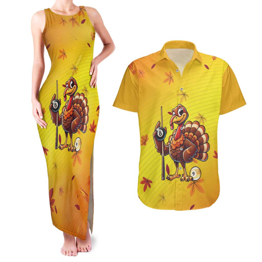 Personalized Funny Turkey Billiards Couples Matching Tank Maxi Dress and Hawaiian Shirt with Pool Cue and Balls Thanksgiving Design - Wonder Print Shop