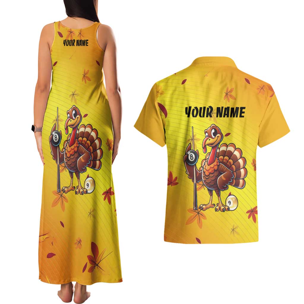 Personalized Funny Turkey Billiards Couples Matching Tank Maxi Dress and Hawaiian Shirt with Pool Cue and Balls Thanksgiving Design - Wonder Print Shop
