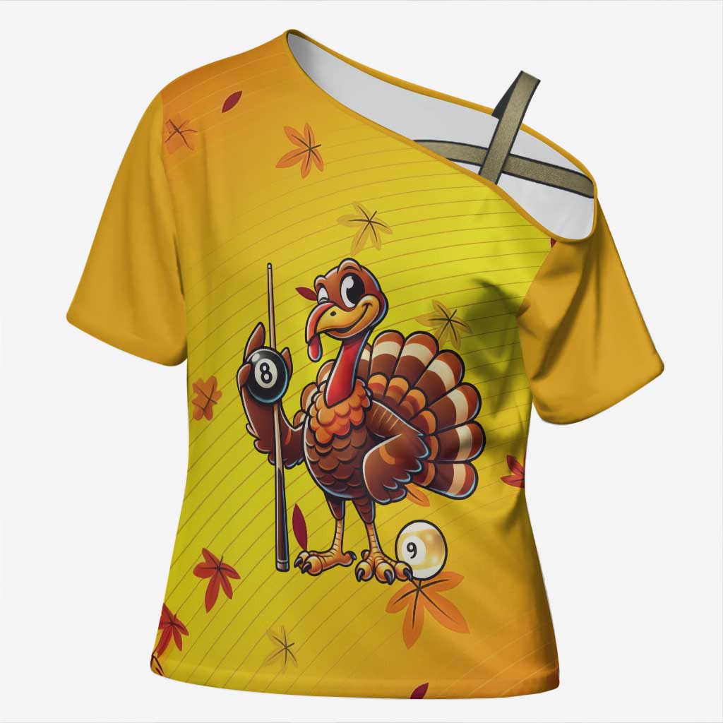 Personalized Funny Turkey Billiards Cross Shoulder Shirt with Pool Cue and Balls Thanksgiving Design - Wonder Print Shop