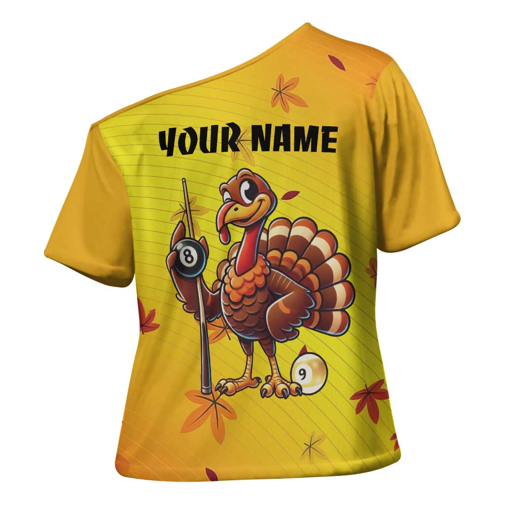 Personalized Funny Turkey Billiards Cross Shoulder Shirt with Pool Cue and Balls Thanksgiving Design - Wonder Print Shop