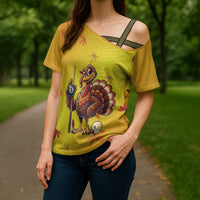 Personalized Funny Turkey Billiards Cross Shoulder Shirt with Pool Cue and Balls Thanksgiving Design - Wonder Print Shop
