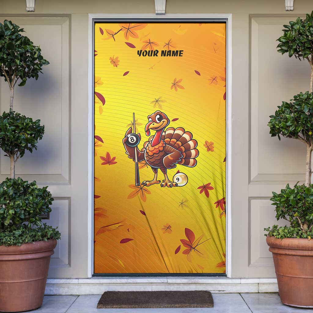 Personalized Funny Turkey Billiards Door Cover with Pool Cue and Balls Thanksgiving Design - Wonder Print Shop
