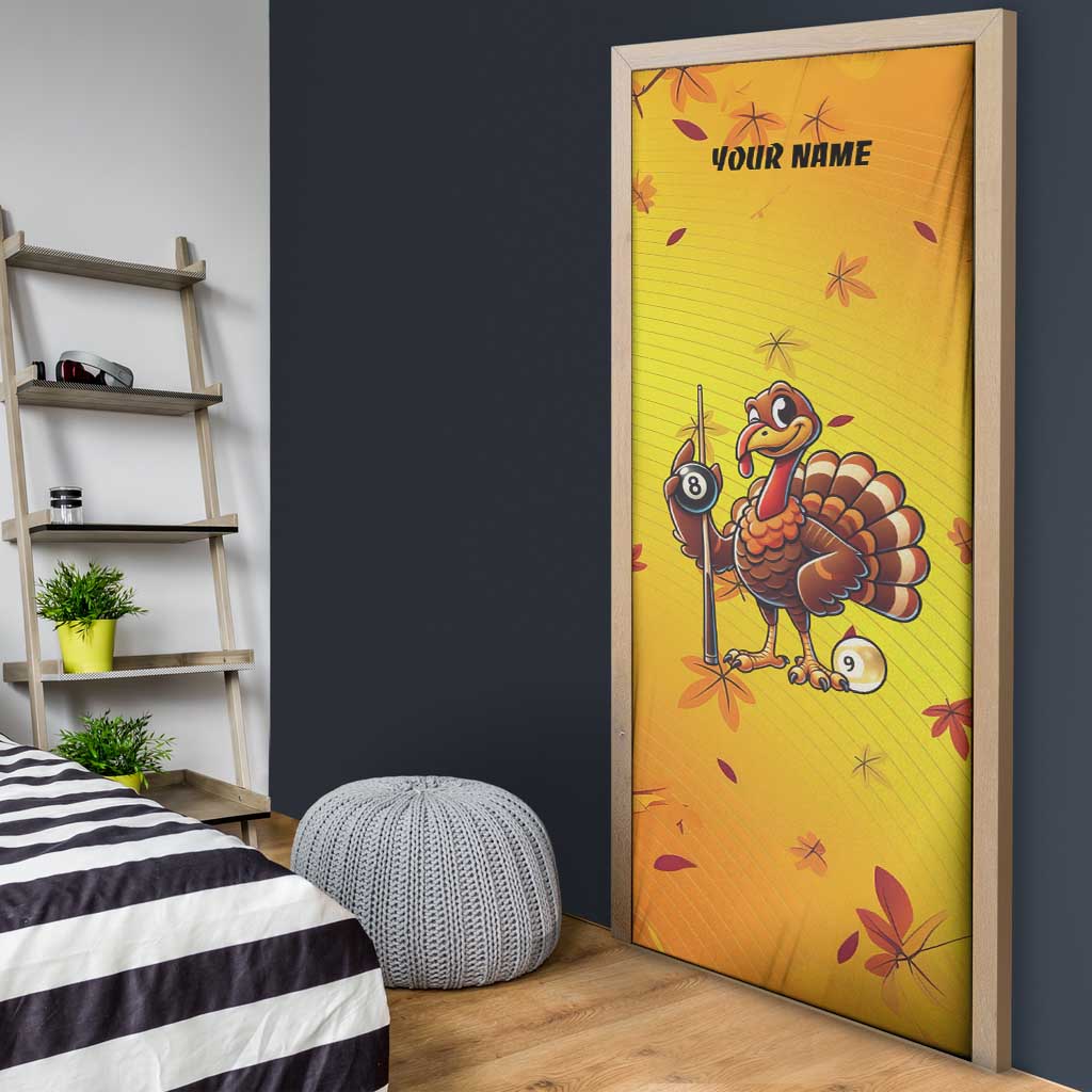 Personalized Funny Turkey Billiards Door Cover with Pool Cue and Balls Thanksgiving Design - Wonder Print Shop