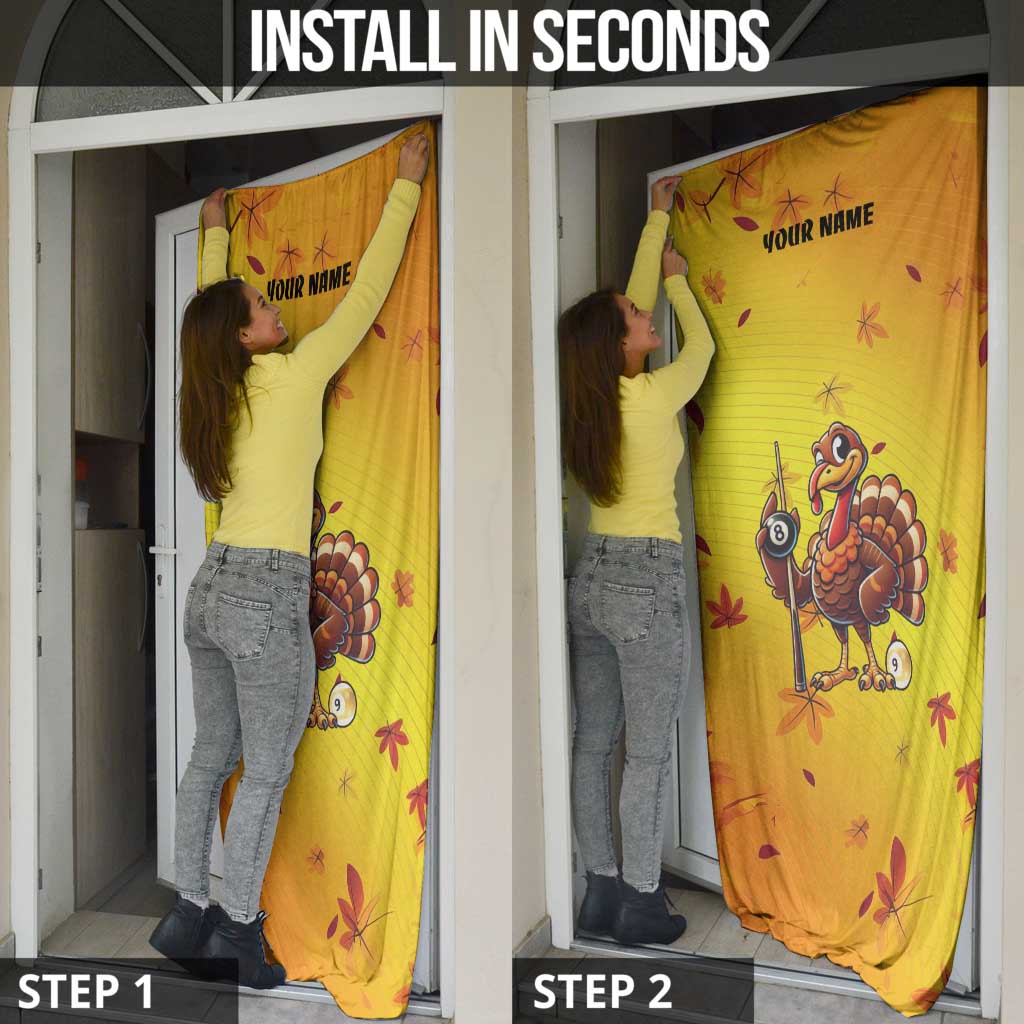 Personalized Funny Turkey Billiards Door Cover with Pool Cue and Balls Thanksgiving Design - Wonder Print Shop