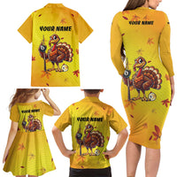 Personalized Funny Turkey Billiards Family Matching Long Sleeve Bodycon Dress and Hawaiian Shirt with Pool Cue and Balls Thanksgiving Design - Wonder Print Shop