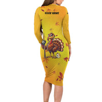Personalized Funny Turkey Billiards Family Matching Long Sleeve Bodycon Dress and Hawaiian Shirt with Pool Cue and Balls Thanksgiving Design - Wonder Print Shop