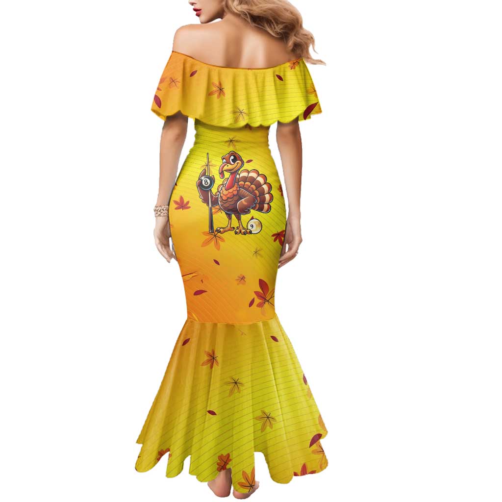 Personalized Funny Turkey Billiards Family Matching Mermaid Dress and Hawaiian Shirt with Pool Cue and Balls Thanksgiving Design - Wonder Print Shop