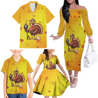 Personalized Funny Turkey Billiards Family Matching Off The Shoulder Long Sleeve Dress and Hawaiian Shirt with Pool Cue and Balls Thanksgiving Design - Wonder Print Shop