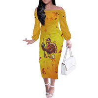 Personalized Funny Turkey Billiards Family Matching Off The Shoulder Long Sleeve Dress and Hawaiian Shirt with Pool Cue and Balls Thanksgiving Design - Wonder Print Shop