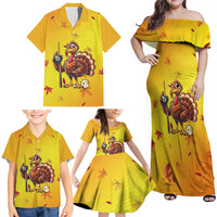Personalized Funny Turkey Billiards Family Matching Off Shoulder Maxi Dress and Hawaiian Shirt with Pool Cue and Balls Thanksgiving Design - Wonder Print Shop