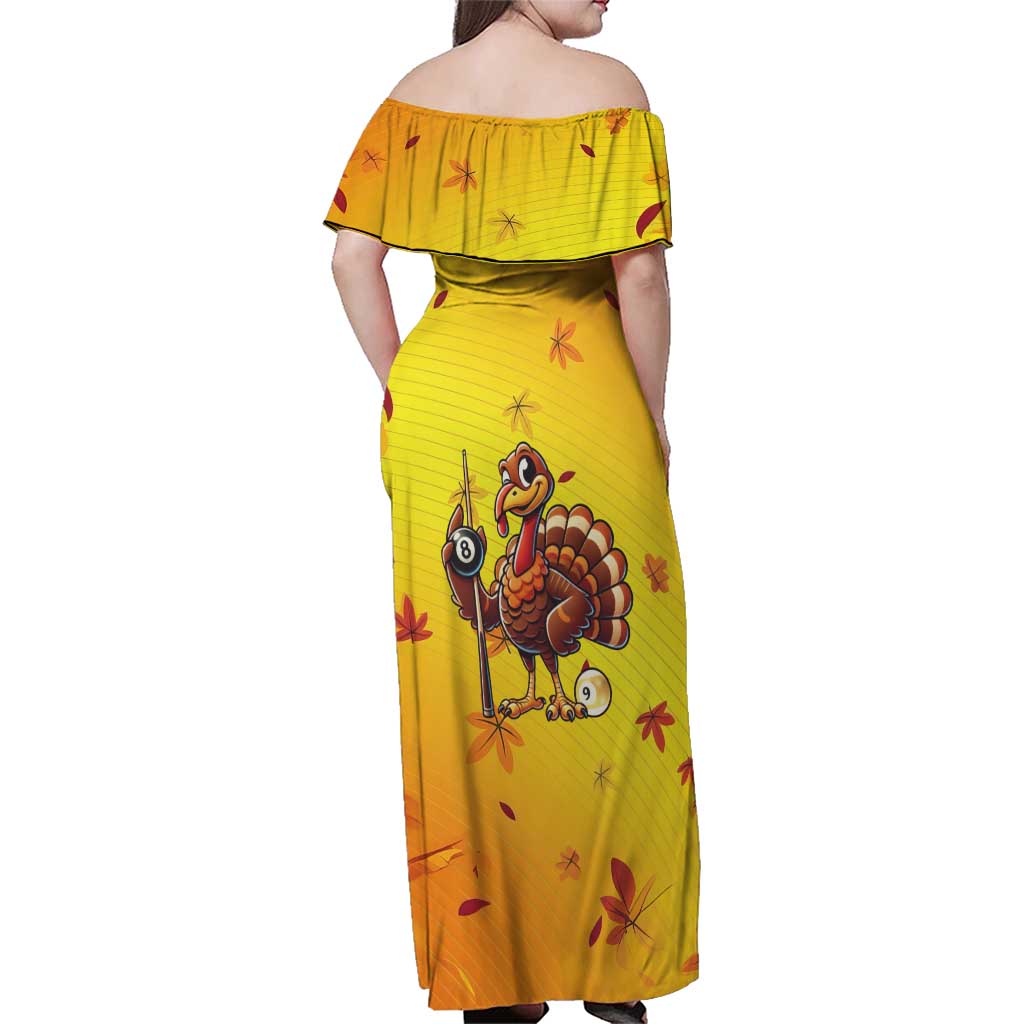 Personalized Funny Turkey Billiards Family Matching Off Shoulder Maxi Dress and Hawaiian Shirt with Pool Cue and Balls Thanksgiving Design - Wonder Print Shop