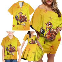 Personalized Funny Turkey Billiards Family Matching Off Shoulder Short Dress and Hawaiian Shirt with Pool Cue and Balls Thanksgiving Design - Wonder Print Shop
