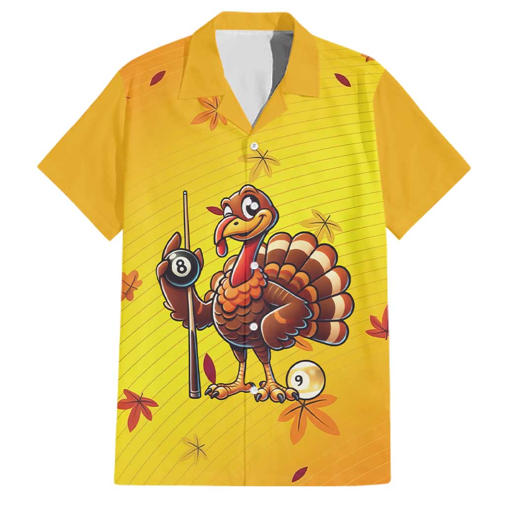 Personalized Funny Turkey Billiards Family Matching Off Shoulder Short Dress and Hawaiian Shirt with Pool Cue and Balls Thanksgiving Design - Wonder Print Shop