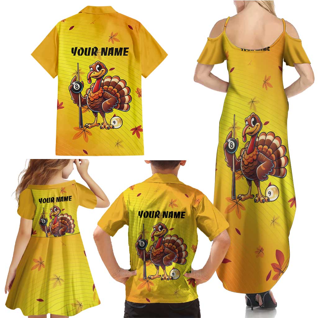 Personalized Funny Turkey Billiards Family Matching Summer Maxi Dress and Hawaiian Shirt with Pool Cue and Balls Thanksgiving Design - Wonder Print Shop