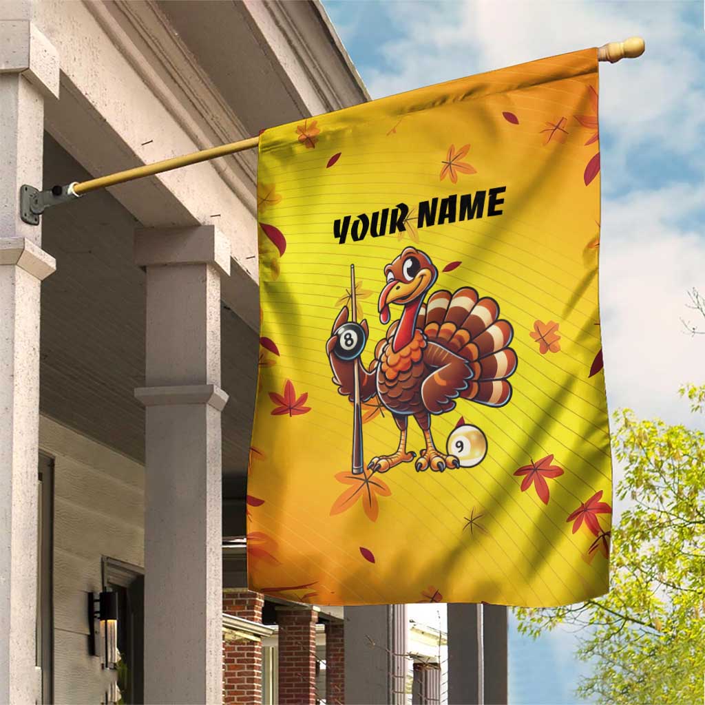 Personalized Funny Turkey Billiards Garden Flag with Pool Cue and Balls Thanksgiving Design - Wonder Print Shop