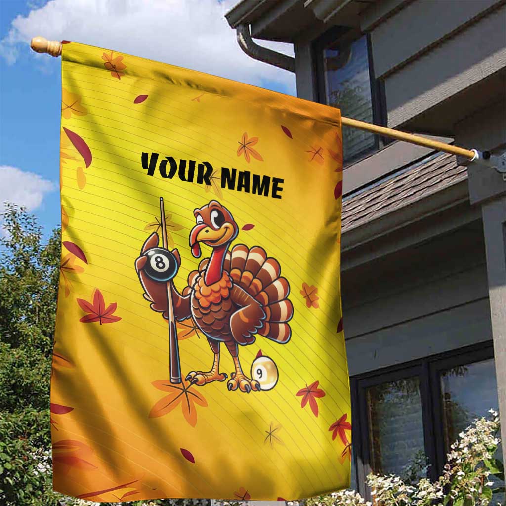 Personalized Funny Turkey Billiards Garden Flag with Pool Cue and Balls Thanksgiving Design - Wonder Print Shop