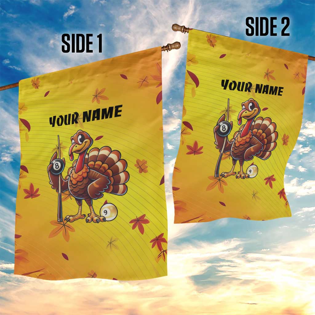 Personalized Funny Turkey Billiards Garden Flag with Pool Cue and Balls Thanksgiving Design - Wonder Print Shop