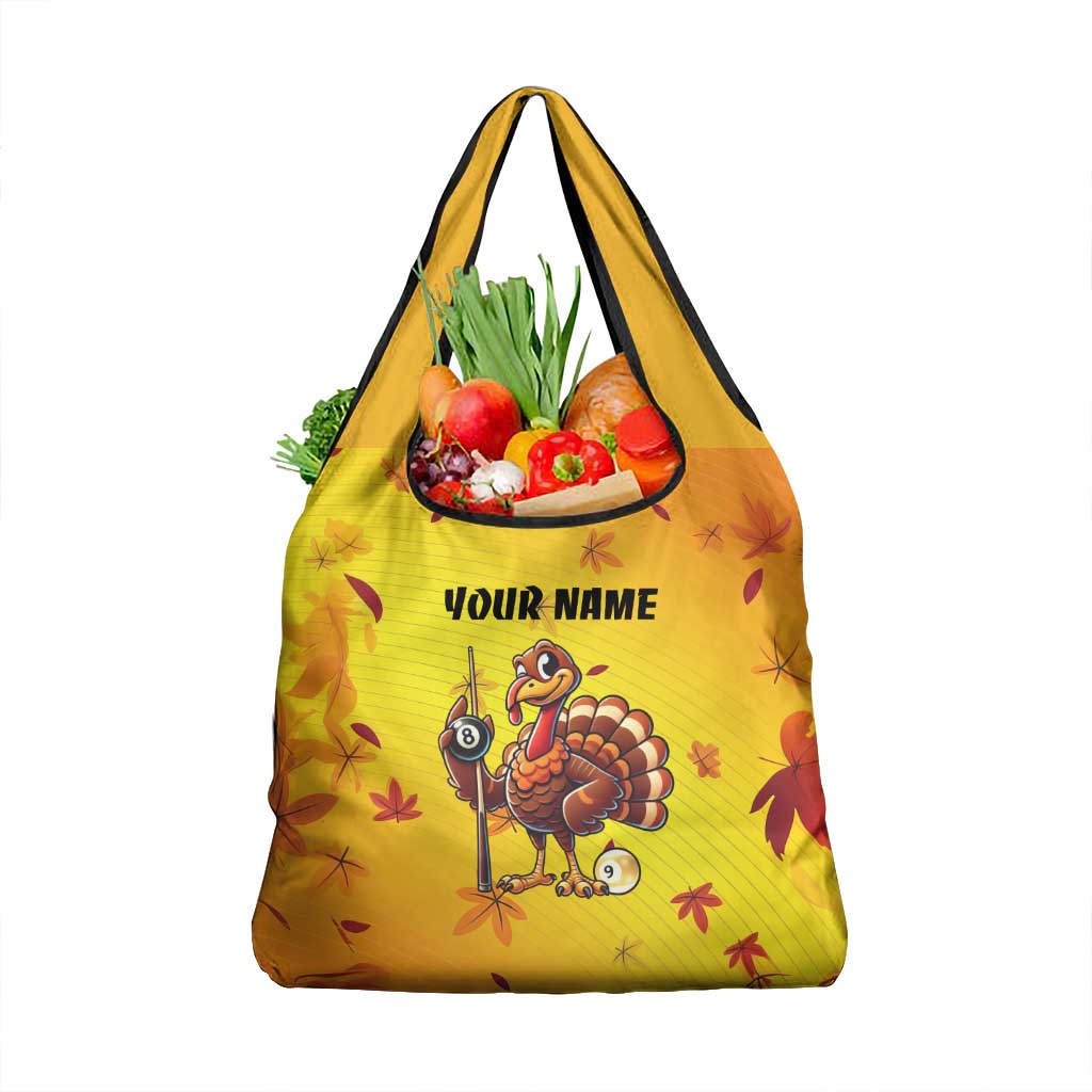 Personalized Funny Turkey Billiards Grocery Bag with Pool Cue and Balls Thanksgiving Design - Wonder Print Shop