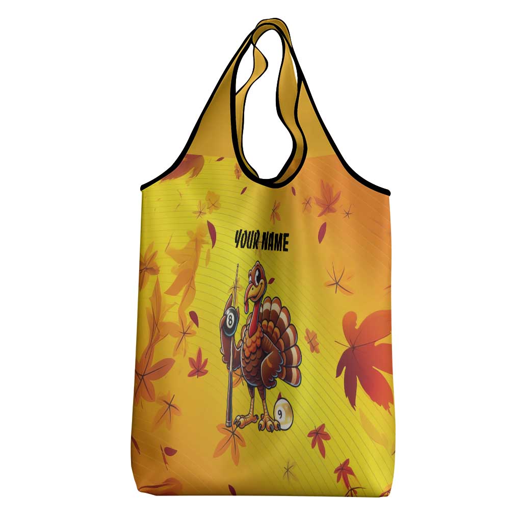 Personalized Funny Turkey Billiards Grocery Bag with Pool Cue and Balls Thanksgiving Design - Wonder Print Shop