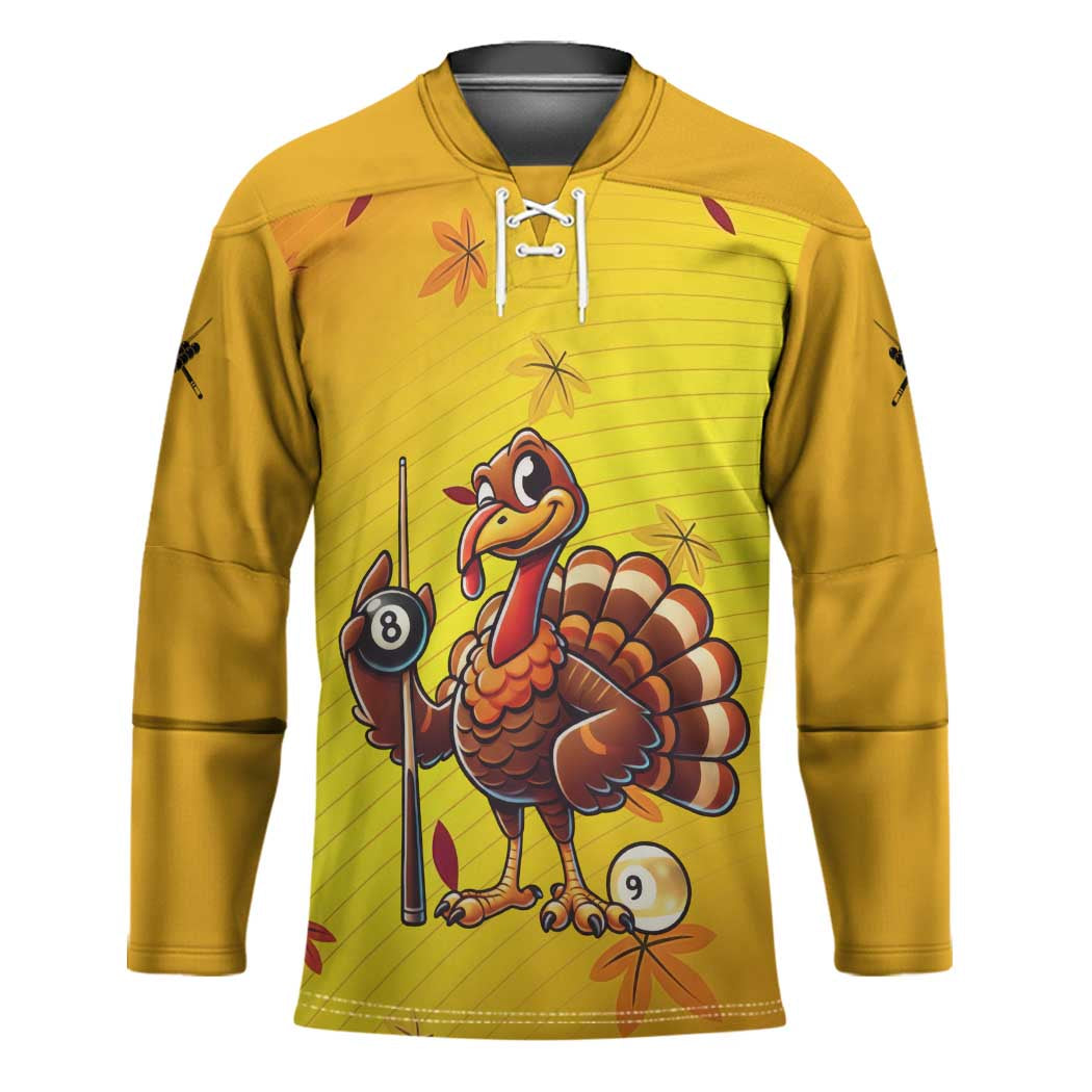 Personalized Funny Turkey Billiards Hockey Jersey with Pool Cue and Balls Thanksgiving Design - Wonder Print Shop