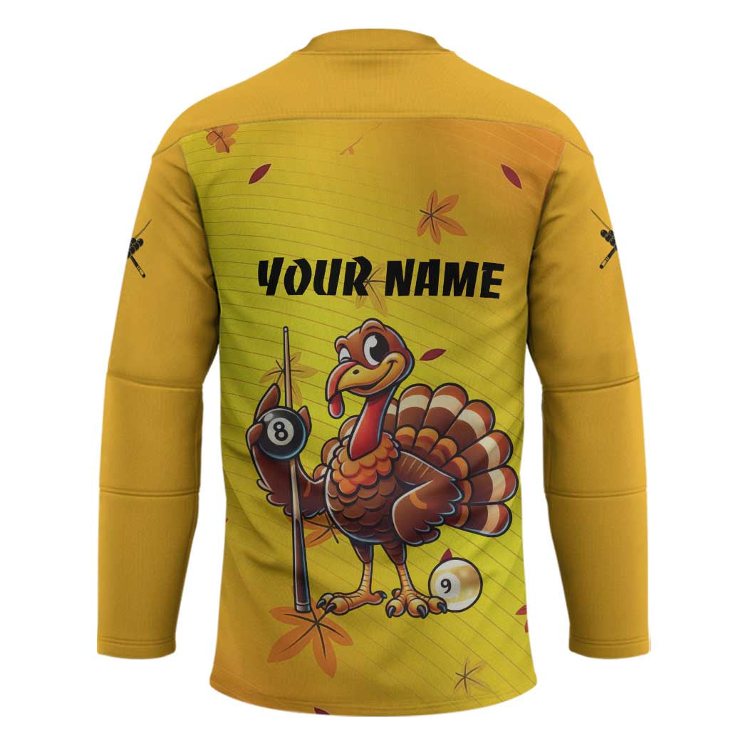 Personalized Funny Turkey Billiards Hockey Jersey with Pool Cue and Balls Thanksgiving Design - Wonder Print Shop