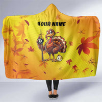Personalized Funny Turkey Billiards Hooded Blanket with Pool Cue and Balls Thanksgiving Design - Wonder Print Shop