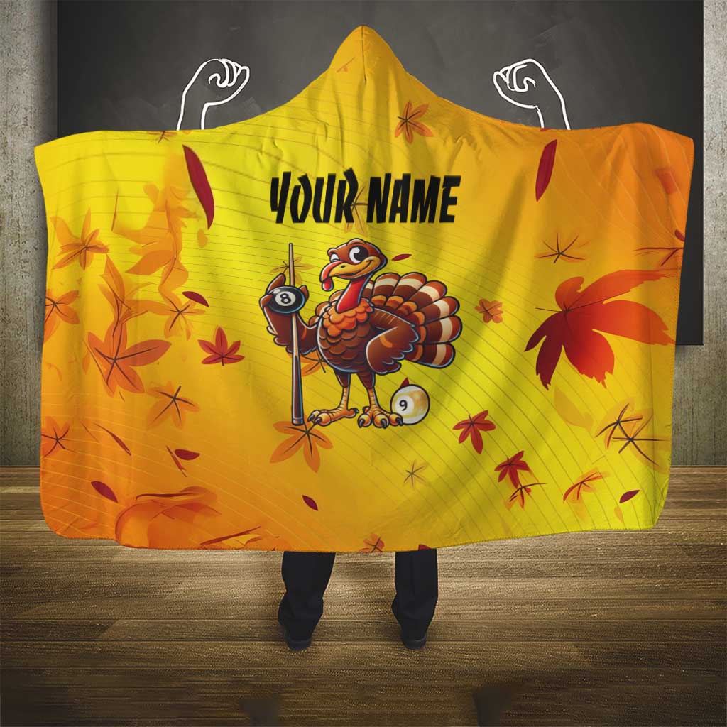 Personalized Funny Turkey Billiards Hooded Blanket with Pool Cue and Balls Thanksgiving Design - Wonder Print Shop