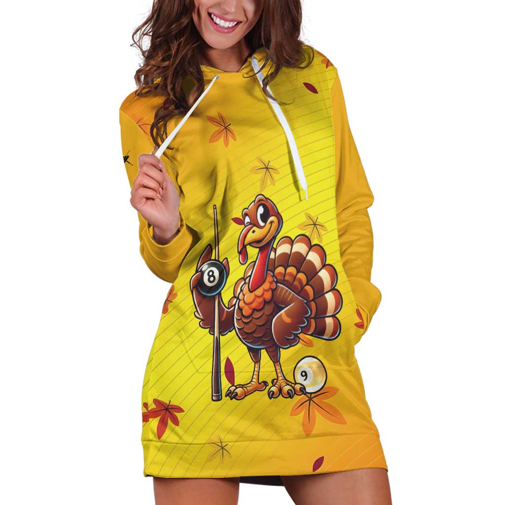 Personalized Funny Turkey Billiards Hoodie Dress with Pool Cue and Balls Thanksgiving Design - Wonder Print Shop