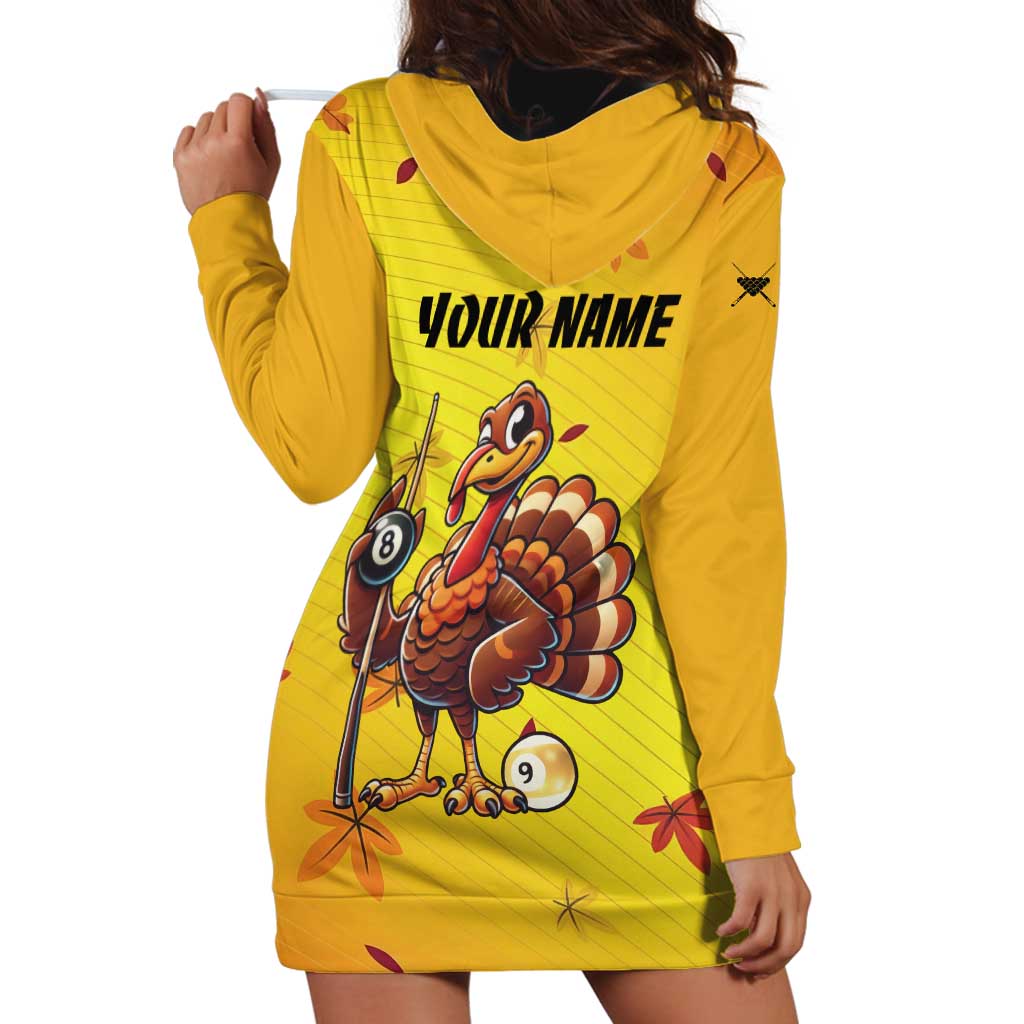 Personalized Funny Turkey Billiards Hoodie Dress with Pool Cue and Balls Thanksgiving Design - Wonder Print Shop