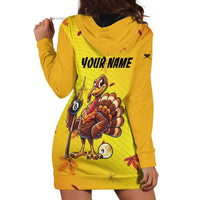 Personalized Funny Turkey Billiards Hoodie Dress with Pool Cue and Balls Thanksgiving Design - Wonder Print Shop