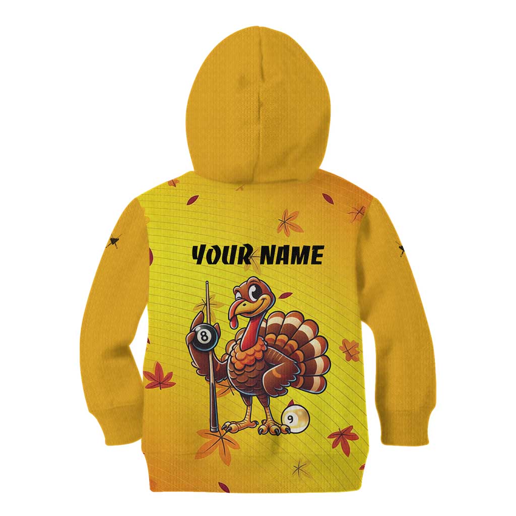 Personalized Funny Turkey Billiards Kid Hoodie with Pool Cue and Balls Thanksgiving Design - Wonder Print Shop