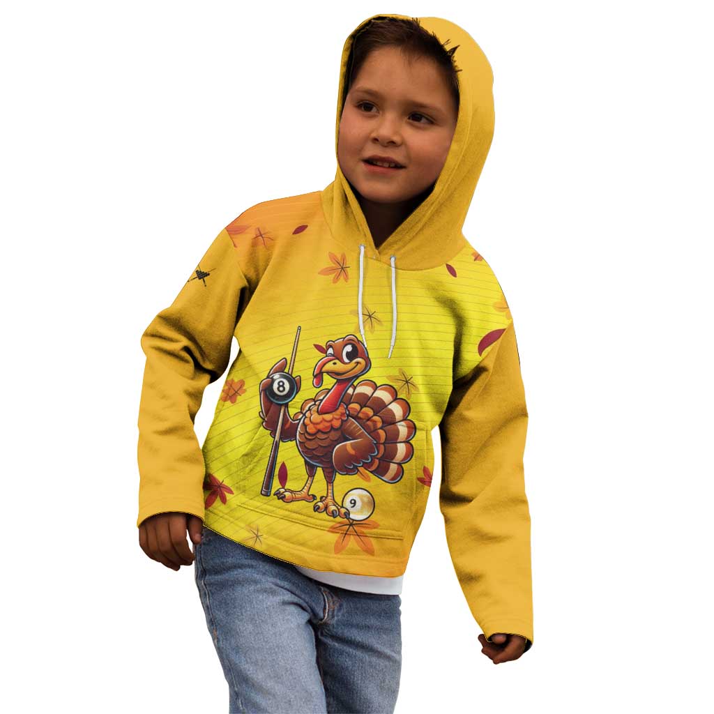 Personalized Funny Turkey Billiards Kid Hoodie with Pool Cue and Balls Thanksgiving Design - Wonder Print Shop