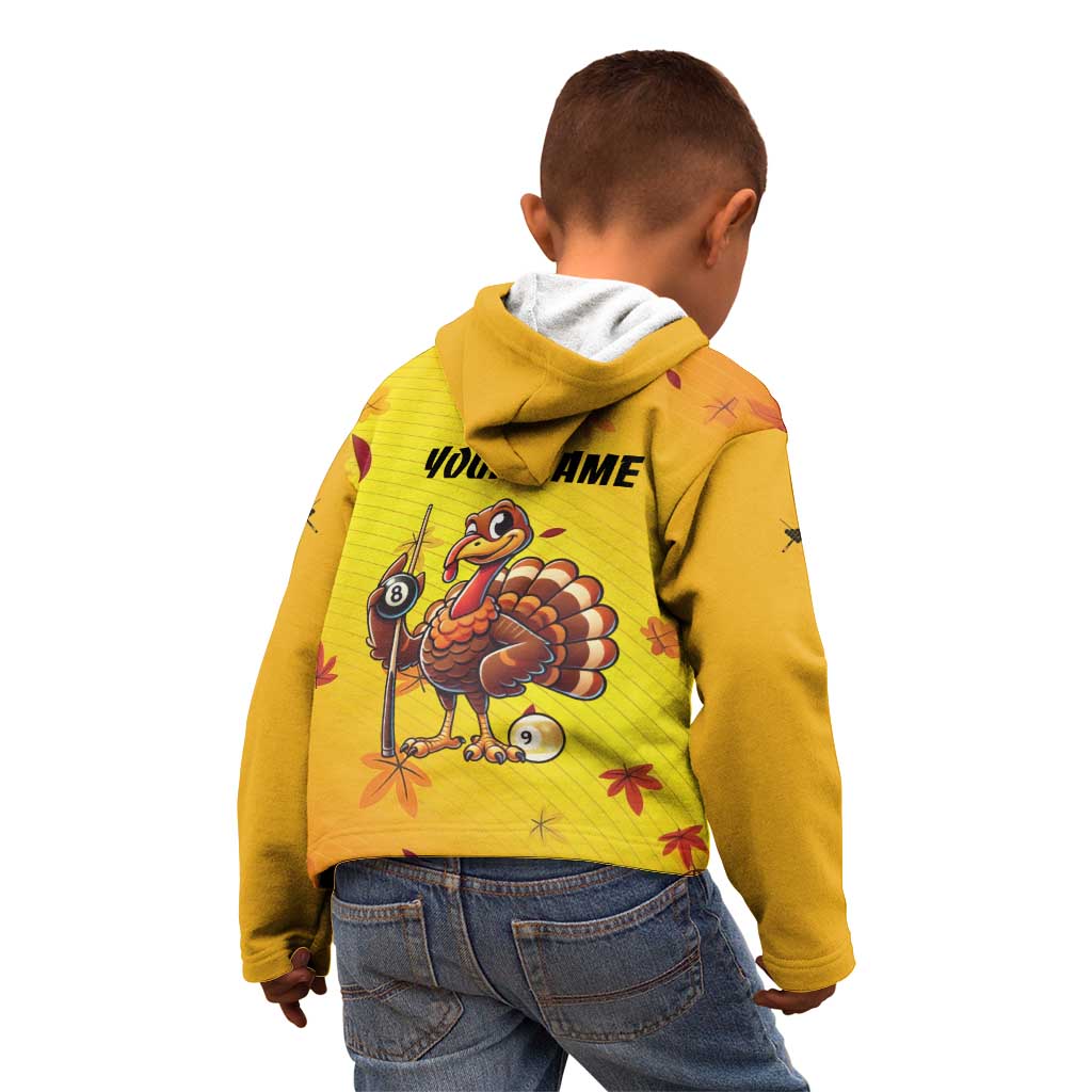 Personalized Funny Turkey Billiards Kid Hoodie with Pool Cue and Balls Thanksgiving Design - Wonder Print Shop