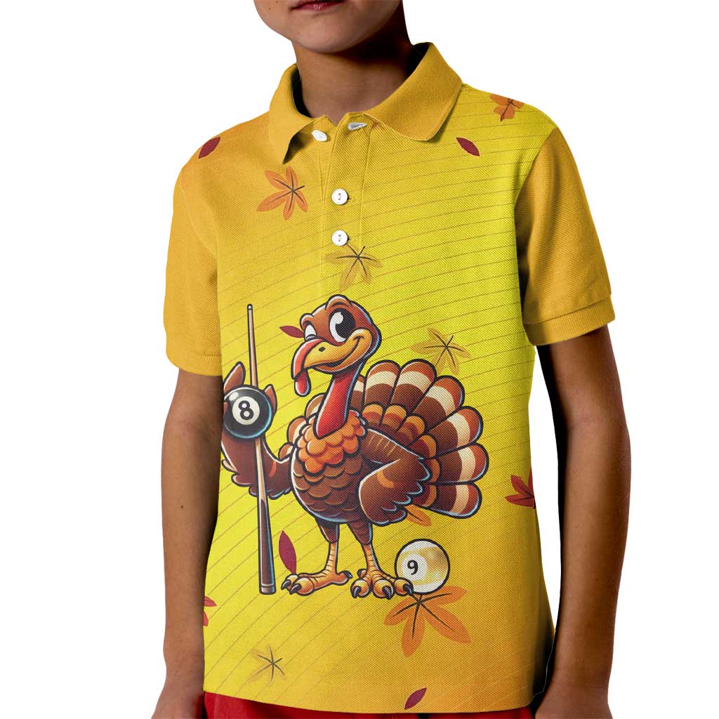 Personalized Funny Turkey Billiards Kid Polo Shirt with Pool Cue and Balls Thanksgiving Design - Wonder Print Shop