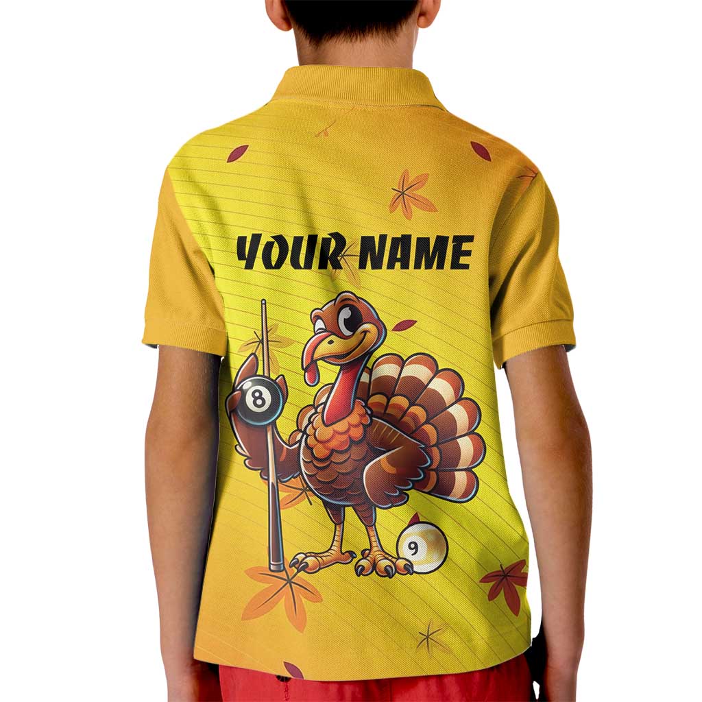Personalized Funny Turkey Billiards Kid Polo Shirt with Pool Cue and Balls Thanksgiving Design - Wonder Print Shop