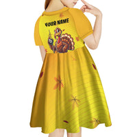 Personalized Funny Turkey Billiards Kid Short Sleeve Dress with Pool Cue and Balls Thanksgiving Design - Wonder Print Shop