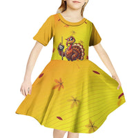 Personalized Funny Turkey Billiards Kid Short Sleeve Dress with Pool Cue and Balls Thanksgiving Design - Wonder Print Shop
