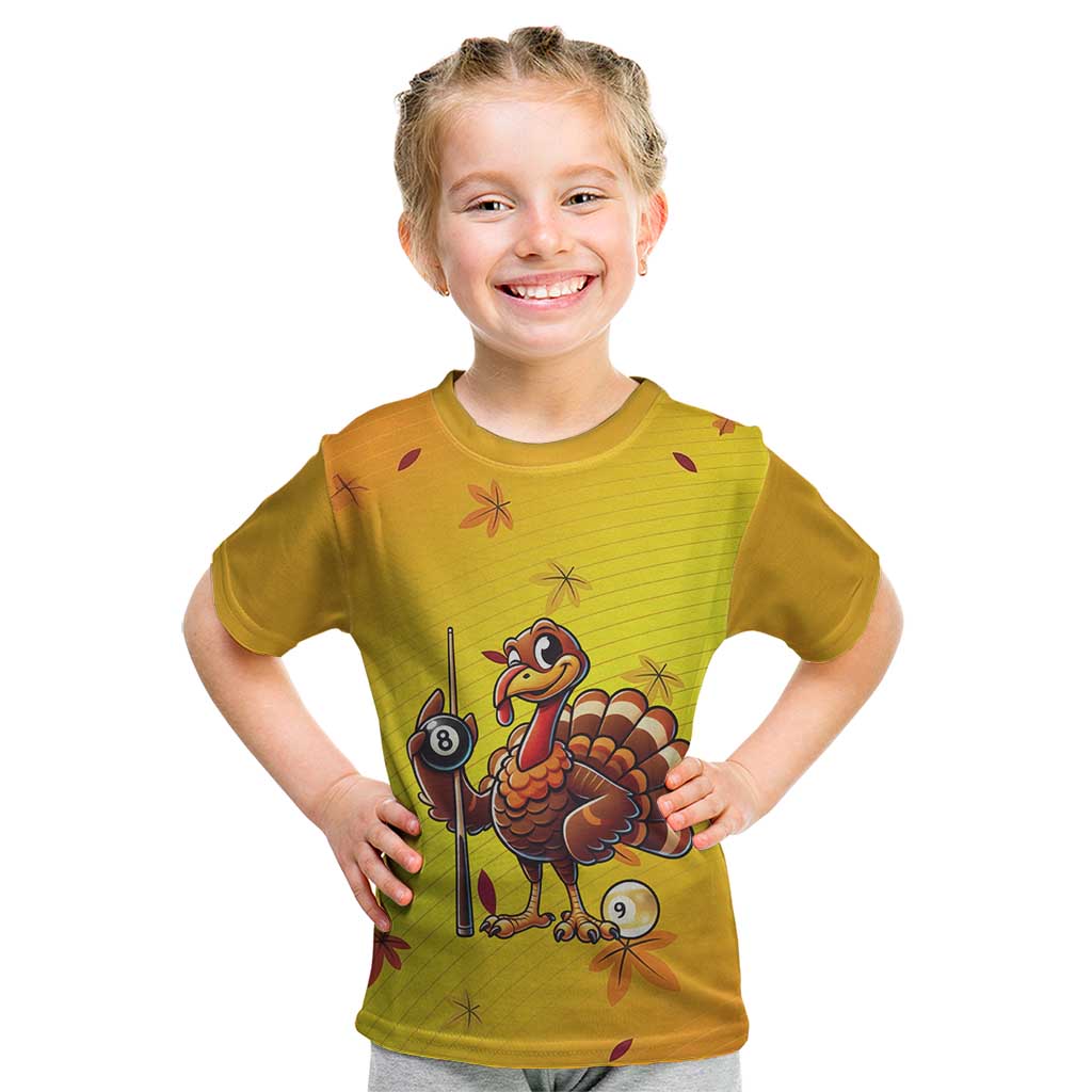 Personalized Funny Turkey Billiards Kid T Shirt with Pool Cue and Balls Thanksgiving Design - Wonder Print Shop