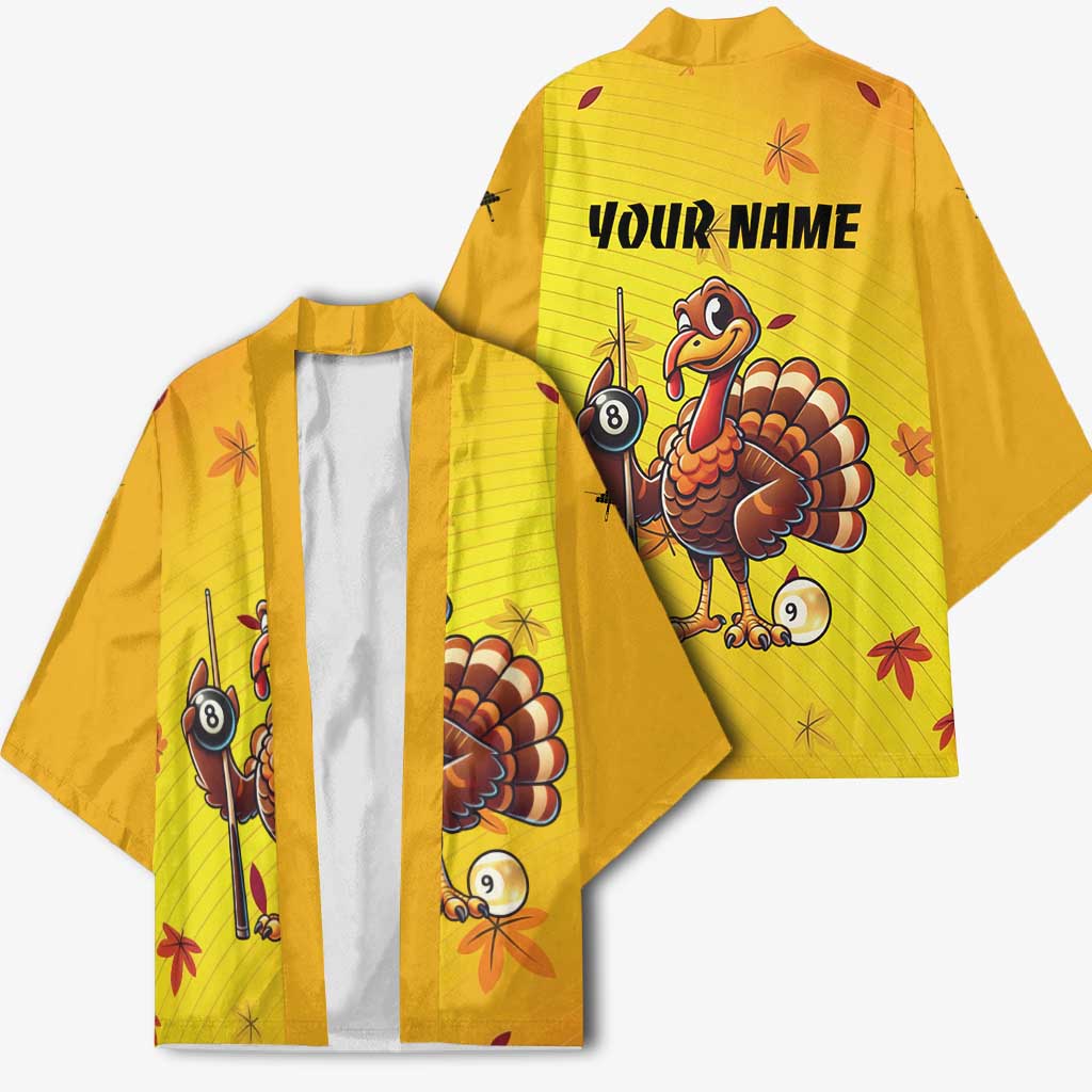 Personalized Funny Turkey Billiards Kimono with Pool Cue and Balls Thanksgiving Design - Wonder Print Shop