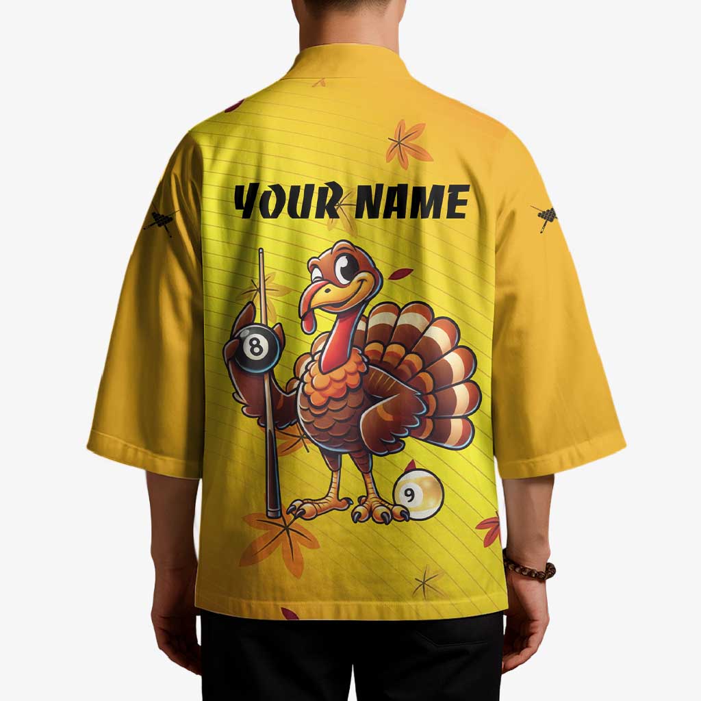 Personalized Funny Turkey Billiards Kimono with Pool Cue and Balls Thanksgiving Design - Wonder Print Shop
