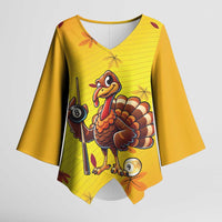 Personalized Funny Turkey Billiards Kimono Sleeve Blouse with Pool Cue and Balls Thanksgiving Design - Wonder Print Shop