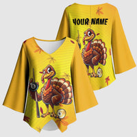 Personalized Funny Turkey Billiards Kimono Sleeve Blouse with Pool Cue and Balls Thanksgiving Design - Wonder Print Shop
